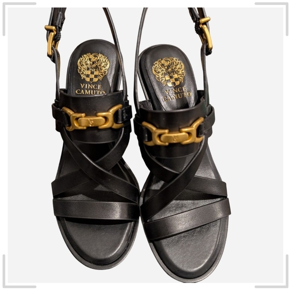 Vince Camuto Shoes - Vince Camuto Black Sandals with Gold Accents